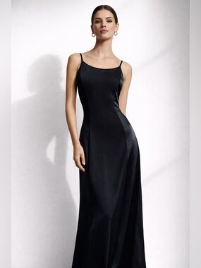 Jessica McClintock Gunne Sax Vintage Black Slip Maxi Dress | Size 5/6